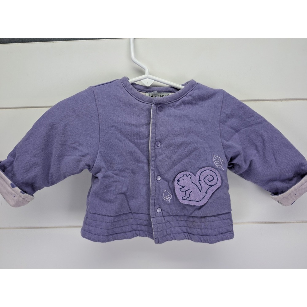 Vintage Cotton Jacket Baby Girl 3 Months Purple Squirrel Woodland 90s Y2K Snap